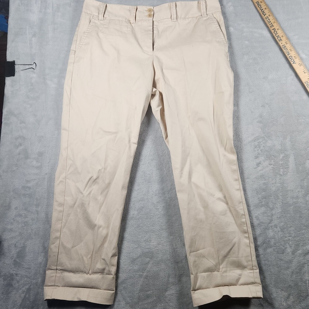 Talbots Signature Pants Womens 8P Beige Flat Front Cuffed Hem Cotton